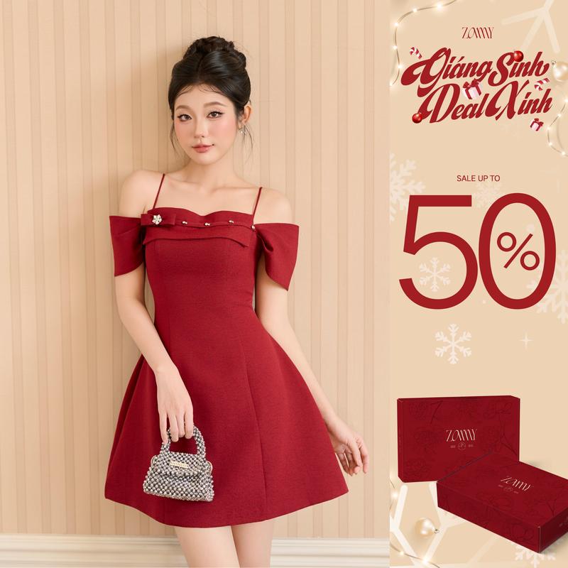  ZAMYSHOP - Váy thiết kế dạ đáp ngang váy đi tiệc sang trọng tiểu thư 