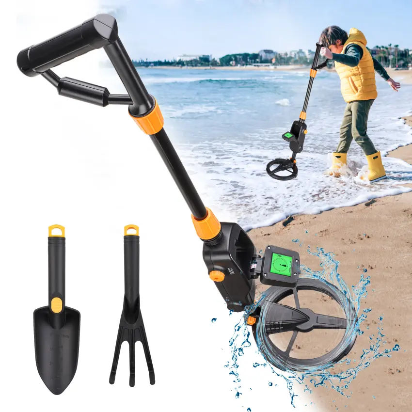 Metal Detector for Kids, Waterproof Kids Metal Detector With LCD and SOUND Indication, Adjustable High Sensitivity Metal Detector Includes Shovel, Rake and Knapsack