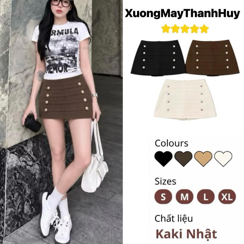 Chân Váy Kaki Cạp Cao Đính 8 Cúc Phong Cách Hàn Quốc- CV Kaki cúc 41