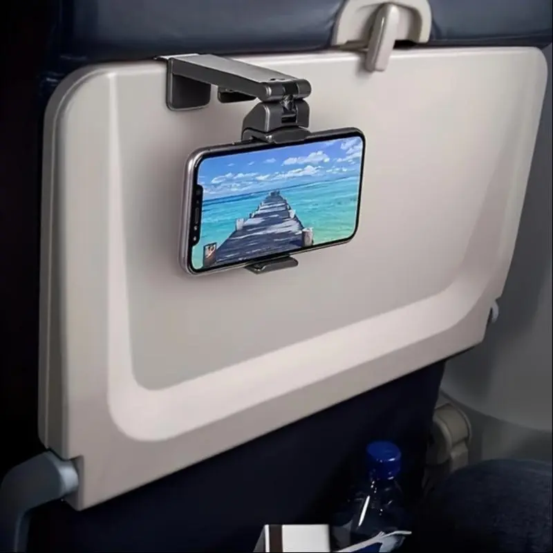 360 Degree Rotatable Phone Holder, 1 Count Universal Multi-angle Adjustable Airplane Phone Rack For Flying Traveling, Business Trip, Phone Stand Mounts, Phone Accessories, Back to School Supplies, Phone Holders & Mounts, Black Cellphone Smartphone