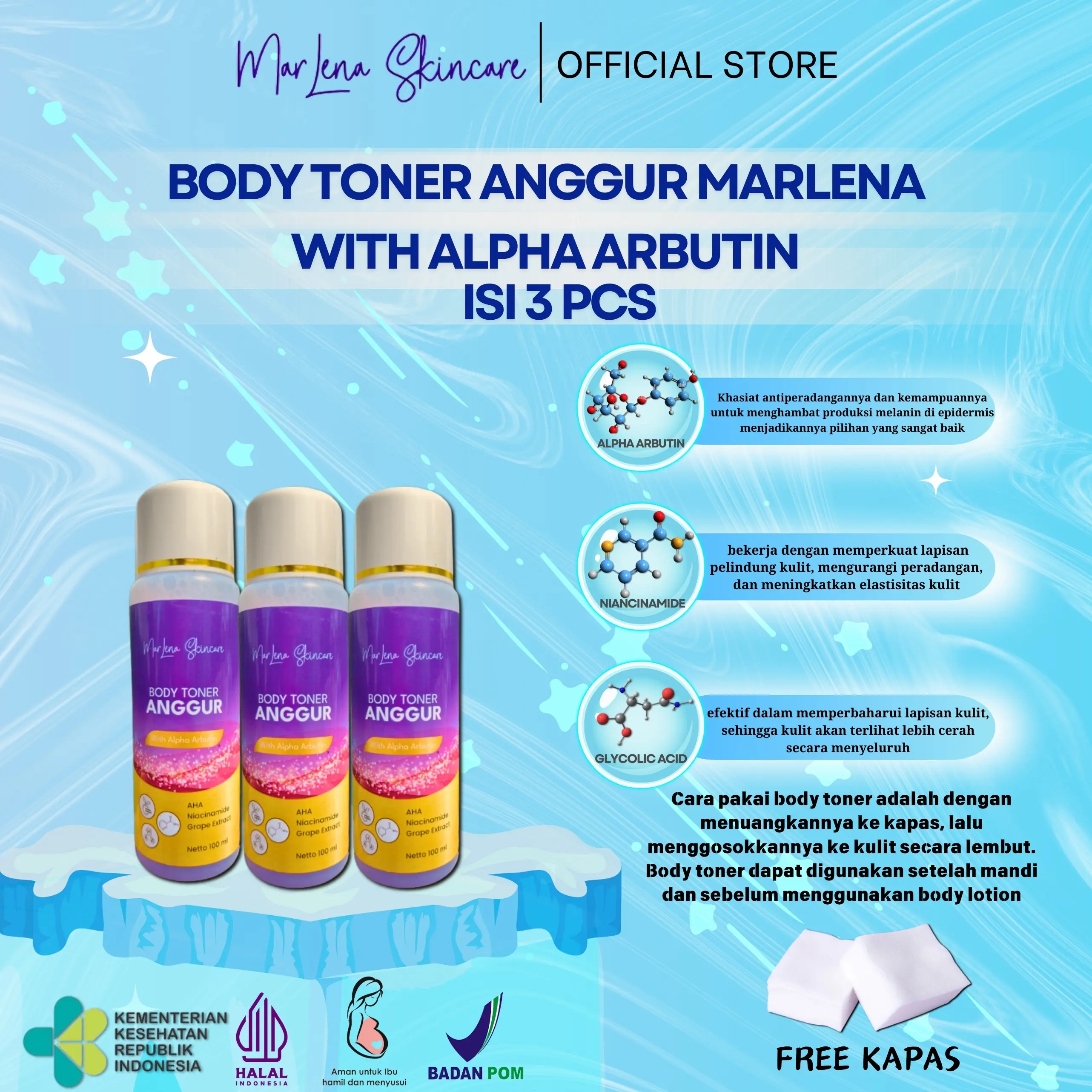 HEMAT Toner isi 3 TONER ANGGUR ARBUTIN  STRONG FREE KAPAS