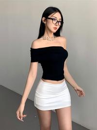 Gambar 【NEW】Women T-Shirt Off Shoulder Crop Plain 1815 (S/M/L) - Black, S dari 99koutlet Kab. Tangerang 2 Tokopedia