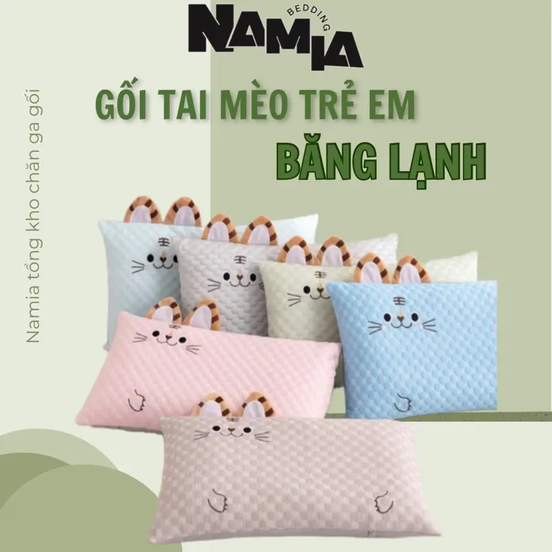 Gối ngủ trẻ em băng lạnh hoạ tiết con mèo dễ thương. Gối điều hoà mát lạnh thoáng khí thấm mồ hôi có ruột bông êm ái thoải mái khi dùng(1 chiêc)