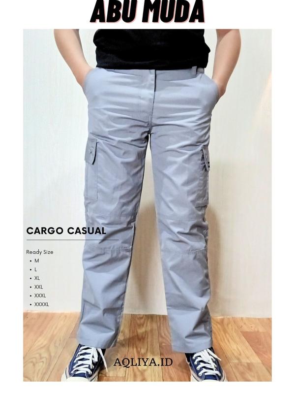 Celana Cargo Pria Celana Panjang Cargo Unisex Cewe dan Cowo Bisa Bahan Adem Cocok untuk Kegiatan Outdoor Nyaman Warna Hitam Karet Kotak 2