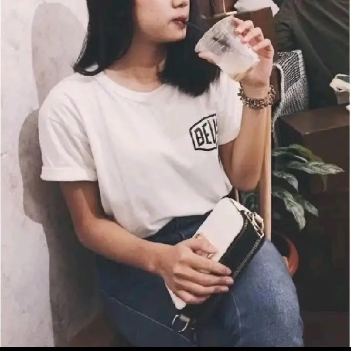L.A. - Baju Atasan Kaos wanita Deus/Beus vneckwanita Fit Nyaman 2