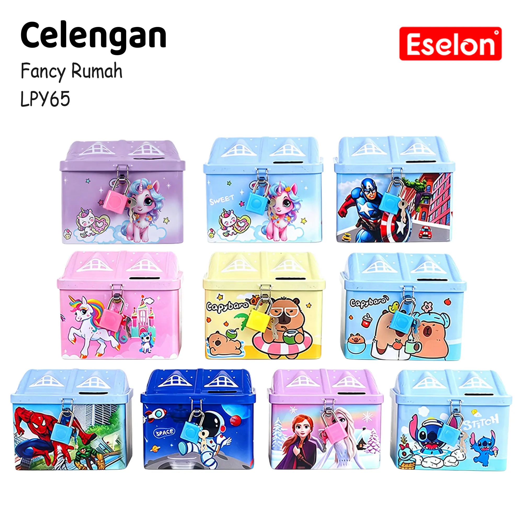 Celengan Kaleng Fancy + Gembok Kunci / Celengan Kaleng Rumah LPY-65