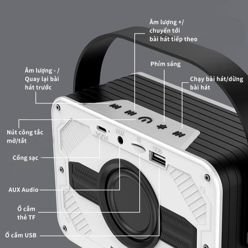 Loa V9 kết nối với điện thoại, máy tính bảng,... tiện lợi, nhanh chóng qua Bluetooth. âm thanh bass tốt, hỗ trợ thẻ nhớ TF, âm thanh lớn, chất âm tốt, đèn led nhiều màu sắc tạo nên không khí sôi động khi nghe nhạc 3