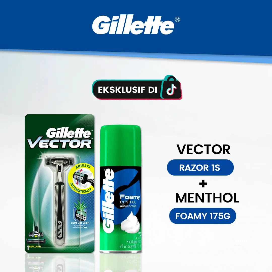 Gillette Pisau Cukur Vector dan Gillette Shaving Foam Cream Menthol 175gr