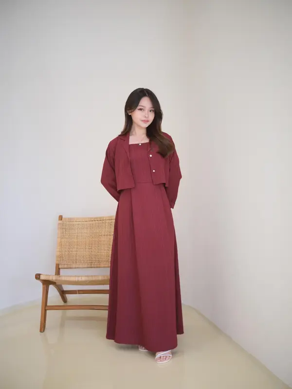 Nara Long Dress One Set Blazer / Casual Dress Wanita Pinggang Karet / Gamis Dress Blazer 1