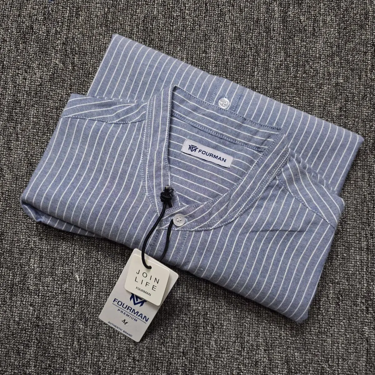 FOURMAN | Kemeja Panjang Salur | Kemeja Sanghai Salur | Kemja Casual | Bahan Katun Oxfourd Pria