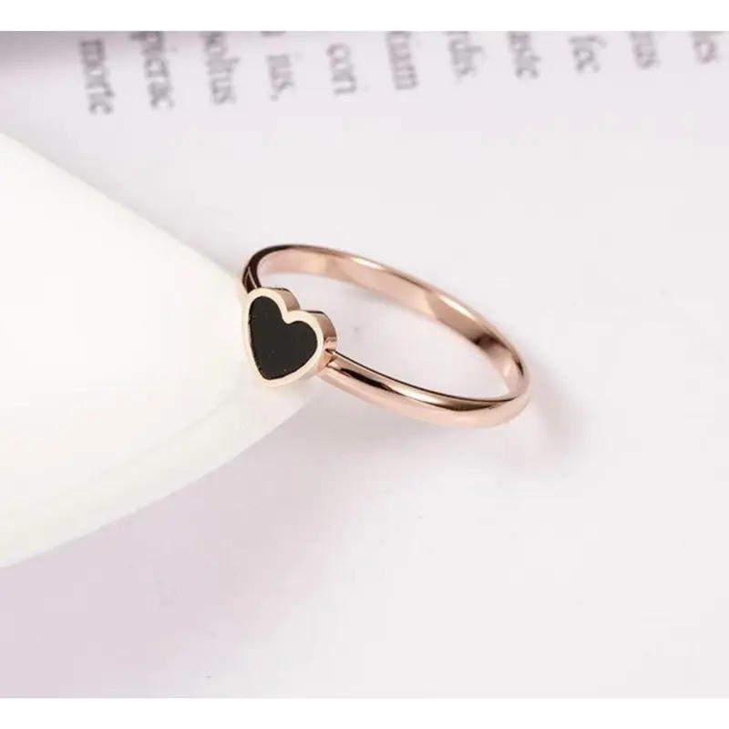 Cincin Korea Hati Zirkon Hitam Untuk Wanita Murah. A-03 1