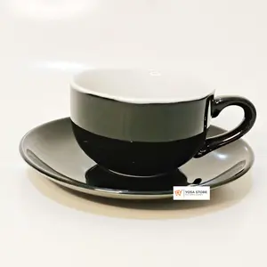 Cangkir Set Keramik Kopi Motif Latte Cafe KPC  Hitam  - Isi 2 Pc