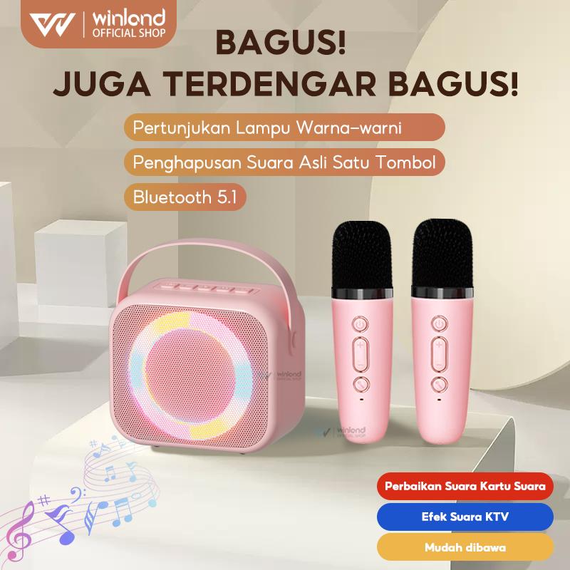 (COD) Winland Speaker Bluetooth Karaoke 2 MIC 1 SET Portable Mini Speaker Bluetooth Bass Wireless Jam speaker listrik 5