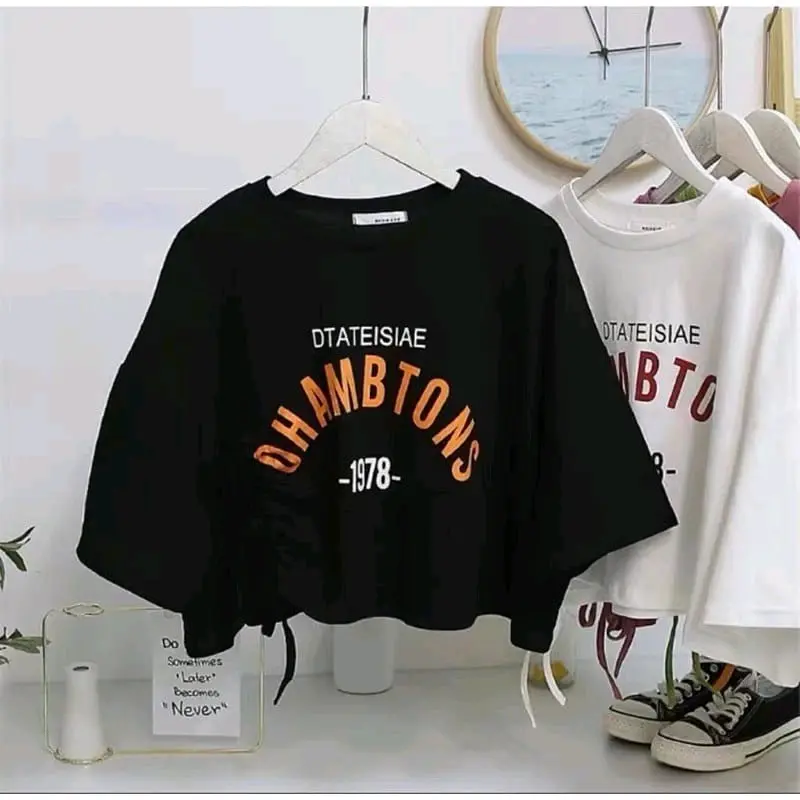 Baju Kaos Tshirt Oversize Crop Wanita Dhambtons Serut Bahan Spandex