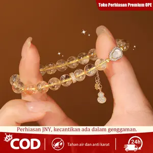 Gelang Batu Kuning Alami Motif Labu – Manik-Manik Tahan Air & Karat, Cocok Jadi Hadiah untuk Pacar Perempuan, COD​