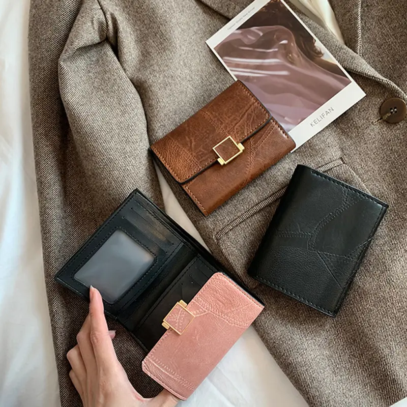 Chika Dompet Lipat Wanita Short Retro Fashion Card Pack Card Holder dompet wanita import dompet kecil#C231-4 Dompet Wanita Lipat Kotak Retro C231-4 Kartu 3