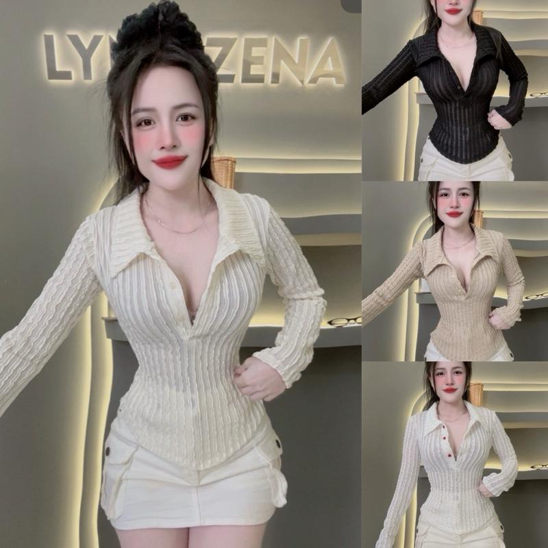 Áo TK   vãi xốp nỗi tay dài cổ bẻ sơ mi sang trọng nhà Lynh Zena_A5059