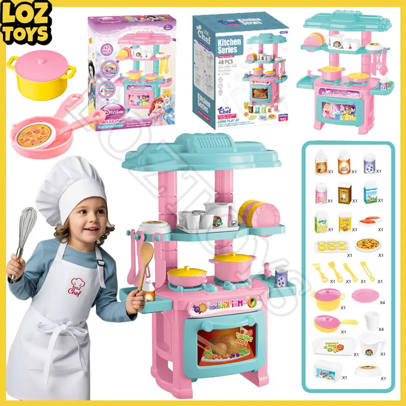 47 PCS Mainan Masak Masakan | Set Mainan Dapur Anak Bermain Rumah Kompor | Mainan Anak Cooking Set