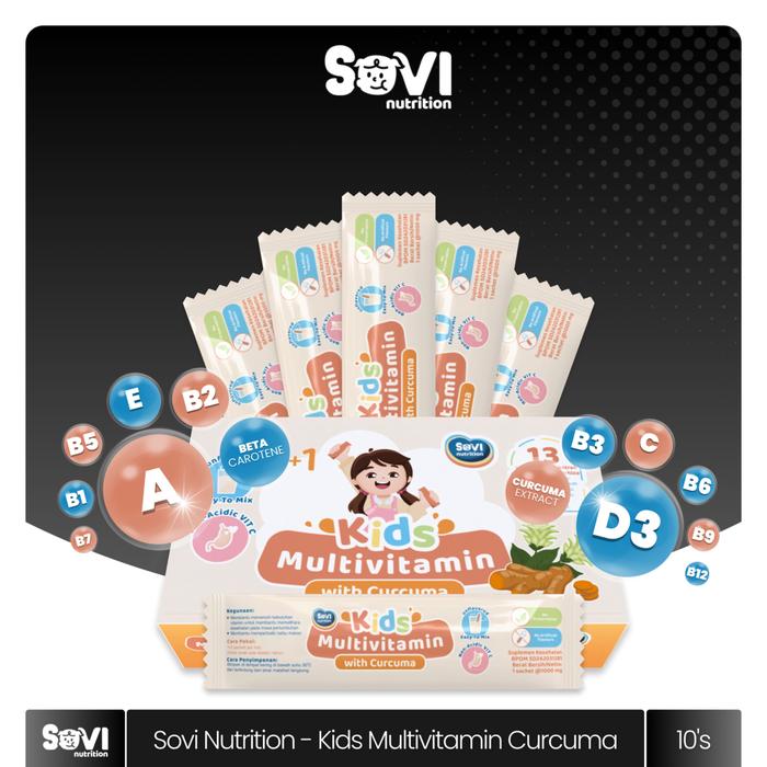 Gambar Sovi Nutrition Kids 14 Multivitamin & Curcuma 10 Sachet - Suplemen Lengkap untuk Anak, Dengan Vitamin D3 400 IU & Curcuma, Tanpa Gula, BPOM Terdaftar - Bayi dari Nutrikid Organik Kota Administrasi Jakarta Utara Tokopedia