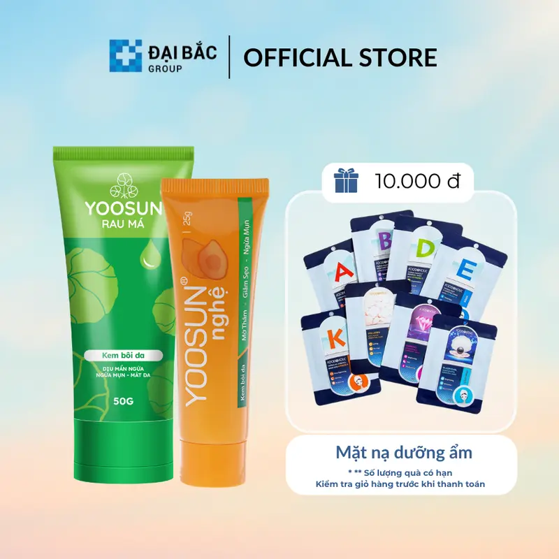 Bộ đôi kem dưỡng làm dịu, mát da, giảm mẩn ngứa, ngừa mụn, liền sẹo YOOSUN Rau má, YOOSUN Nghệ 25gr/Tuýp 0