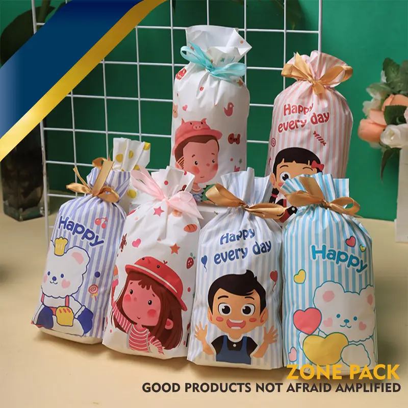 Plastik Serut Ulang Tahun Anak | Plastik Packing Kue Serut Pita | Goodie Bag Souvenir Snack Hadiah lucu 5
