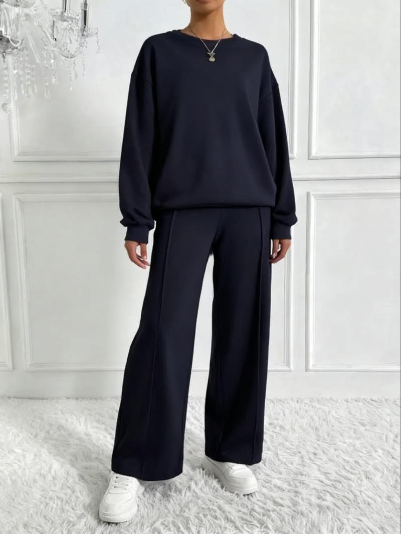 Women's Casual Two-Piece Set, Round Neck Long Sleeve Top & Pants, Pure Color Fashion, Comfortable Daily Wear Women's Casual Two-Piece Set, Round Neck Long Sleeve Top & Pants, Pure Color Fashion, Comfortable Daily Wear