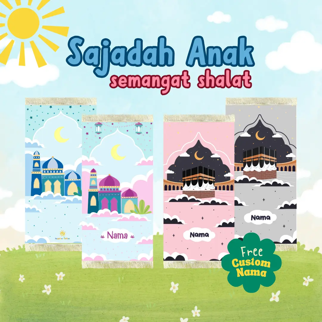 Sejadah Anak Kabah Untuk Perempuan dan Laki-Laki Custom Nama Masjid Cantik Lucu Sajadah Busa Anti Slip Kain Lembut Semangat Shalat