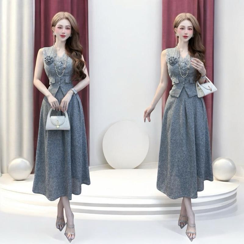 Set áo váy thiết kế CRAZYTEEN S5962 dành cho nữ gồm áo kiểu vest gile và chân váy dáng suông để đi chơi ( Áo vest gile/ Chân váy ) áo cách tân cho nữ áo kiểu che mỡ bụng