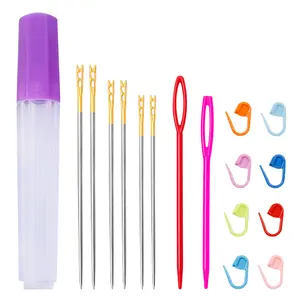 MIUSIE Alat Jahit Tangan Jarum Rajut Plastik Mata Besar dengan Jarum