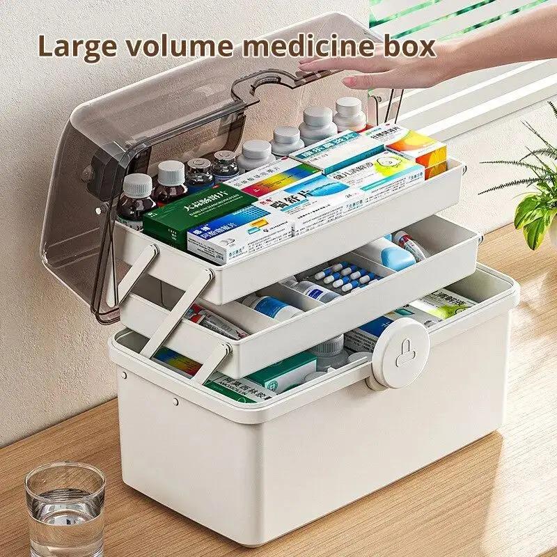 Product Introduction of 1pcs White Large Capacity Medicine Box For Home Medicine Storage Multi Layer Classification Home Medicine Box 1