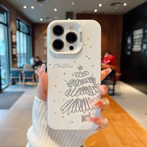 ต้นคริสต์มาสสีเงินสำหรับ A iPhone16promaxกรณีโทรศัพท์มือถือ iPhone15ความคิดสร้างสรรค์14 ใหม่ 13 พรีเมี่ยมสีเงิน 12/11 ป้องกันการตก XSMax ชายและหญิง 8Plus ความเรียบง่าย xs / xr กรณีป้องกัน