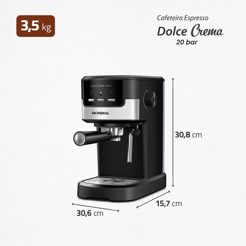 Cafeteira Espresso Mondial Dolce Crema 20 Bar Inox 1200W - imagem 8