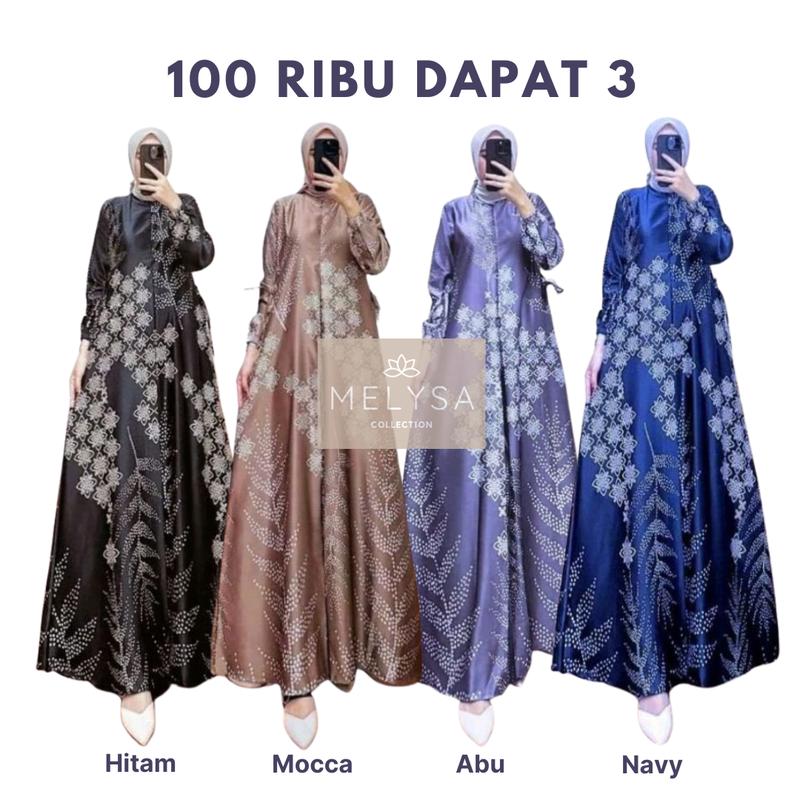 PAKET 100 RIBU ISI 3 Gamis Harian Hyget Premium Panjang Lengan Kerut Karet Motif Natasa Selena Tumpal Nadira Etnik Dress gamis Dewasa LEBARAN Muslim simpel gamis wanita busui Melar Nyaman Hitam 2