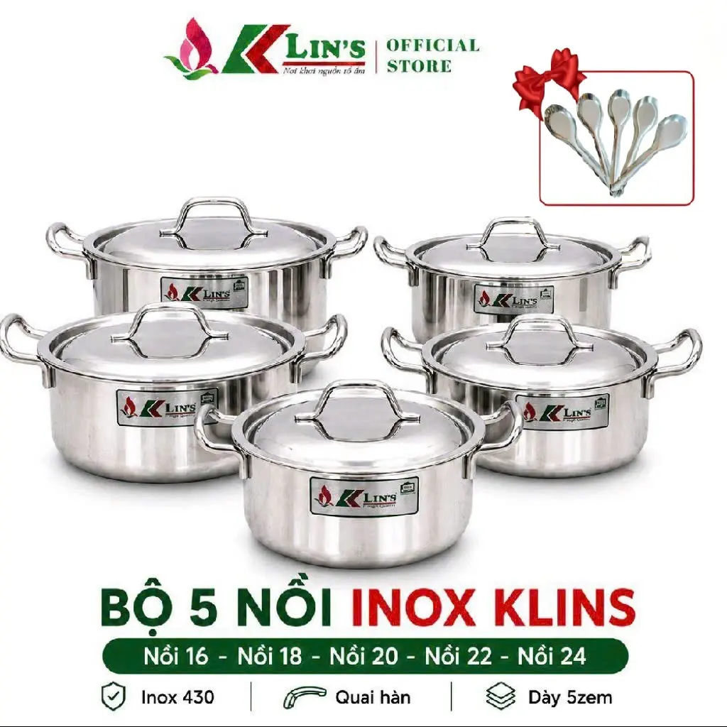 BỘ 5 NỒI INOX KLINS (16-18-20-22-24CM)