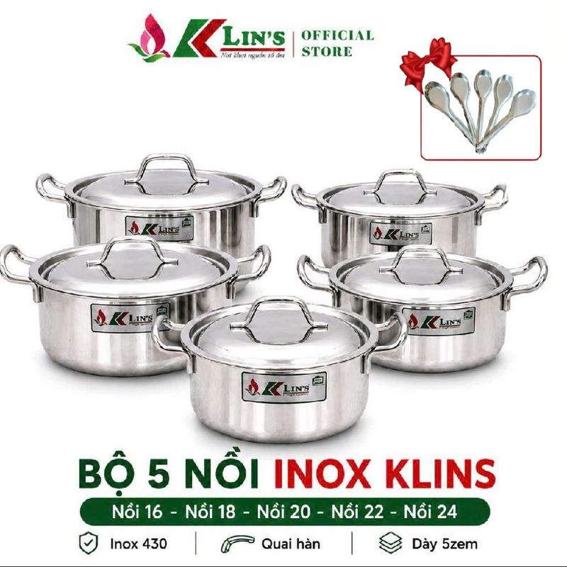BỘ 5 NỒI INOX KLINS (16-18-20-22-24CM)