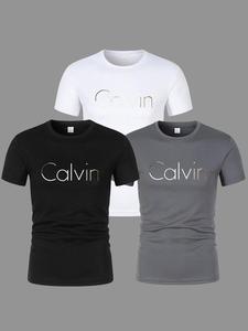 1pc camisetas de Hombre Calvin con Estampado Geométrico - Poliéster Ligero y Transpirable, Corte Regular para Primavera Verano Otoño, Lavable a Máquina, Cómodas para Uso Diario e Ideal como Regalo, Moda Temporal, Ajuste Elástico Moderno, Ropa Versátil, Te