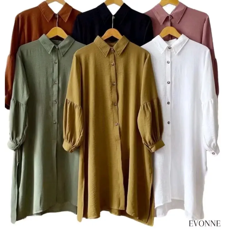 Tunik Dianara Long Crinkle Airflow Premium LD 110 Wanita Busui Full Kancing Terbaru Lembut Muslim Atasan Panjang Katun Dewasa Linen Oversize Midi Nyaman Dress Basic Variasi Hitam 4