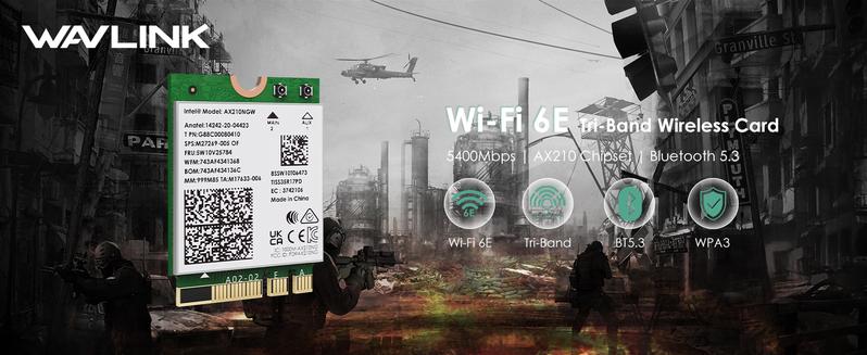Product Introduction of Kartu Nirkabel WAVLINK WiFi 6E, Adaptor Jaringan Intel AX210 Tri-Band 5400Mbps 2.4GHz / 5GHz / 6GHz dengan Bluetooth 5.3 untuk Laptop, Latensi Sangat Rendah, Mendukung Windows 10 / 11 (64bit) M.2 / NGFF 0