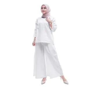 BIBI><One Set Setelan Wanita Terbaru Katun Linen primium Atasan Celana Panjang