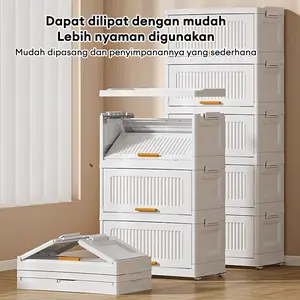 【COD】Lemari lipat dengan tutup yang bisa dibuka  Lemari Plastik Lipat Portable Lemari Pakaian Susun Portable Drawer Storage Cabinet Plastik Rak Buku Dekorasi Ruangan Tempat Penyimpanan Serbaguna Pakaian Locker Kotak Penyimpanan Flip dengan Laci Lemaril