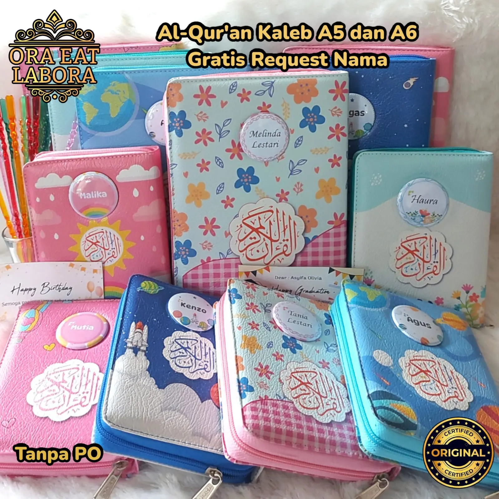 Al-Quran A5 A6 Kaleb Resleting Gratis Custom Nama di PIN Hampers Kado Terjemahan Kata