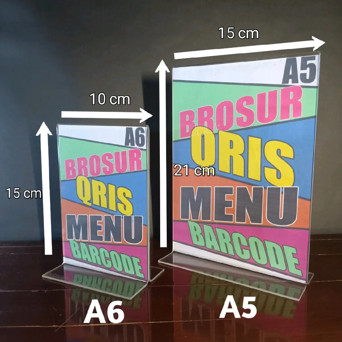 Akrilik Tempat Brosur QR Menu UKURAN A5 DAN A6 Tebal 2 mm Stand Desk Acrylic