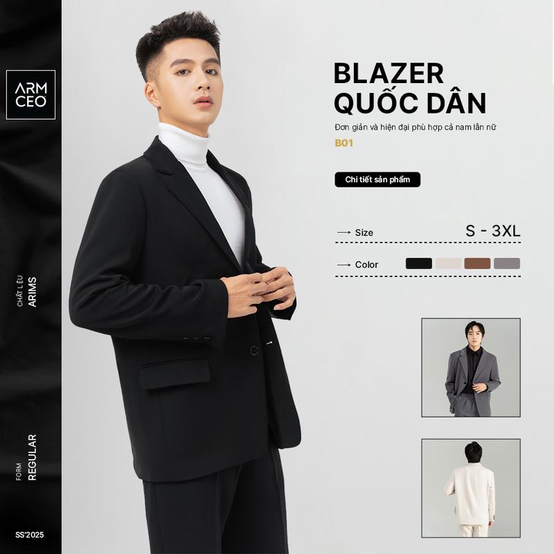 Áo khoác blazer nam nữ quốc dân ARMCEO form rộng có đệm vai, áo khoác nam phong cách Hàn Quốc- B01
