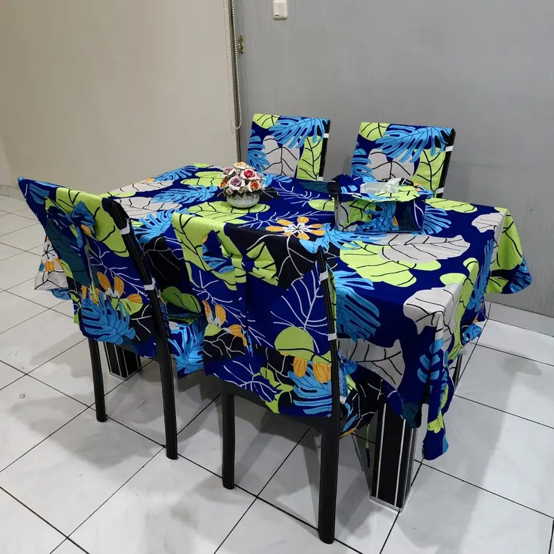 PAKET 4 SARUNG KURSI MAKAN TAPLAK MEJA SARUNG TISU LENGKAP 1