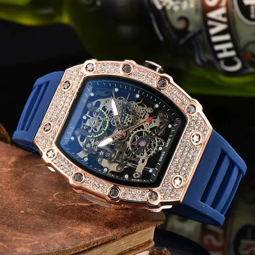 New Richard brand cross-border hot-selling mechanical-style barrel-shaped hollow luminous waterproof men's watch for sports
