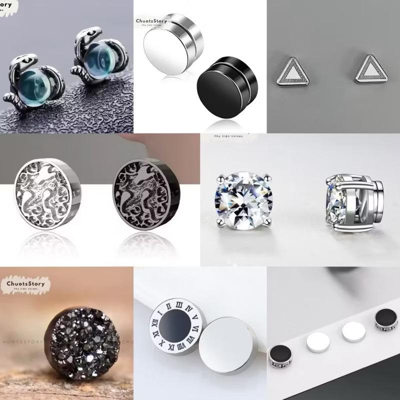  Khuyên tai nam châm titan không gỉ không cần bấm lỗ nhiều mẫu bông tai titan đính đá không gỉ nụ đá - ChuotsStory 