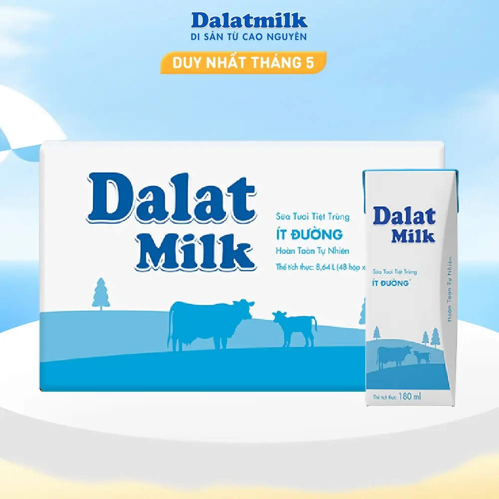 [Affiliate] Thùng 48 hộp sữa tươi tiệt trùng ít đường Dalatmilk 180ml (180ml x 48)
