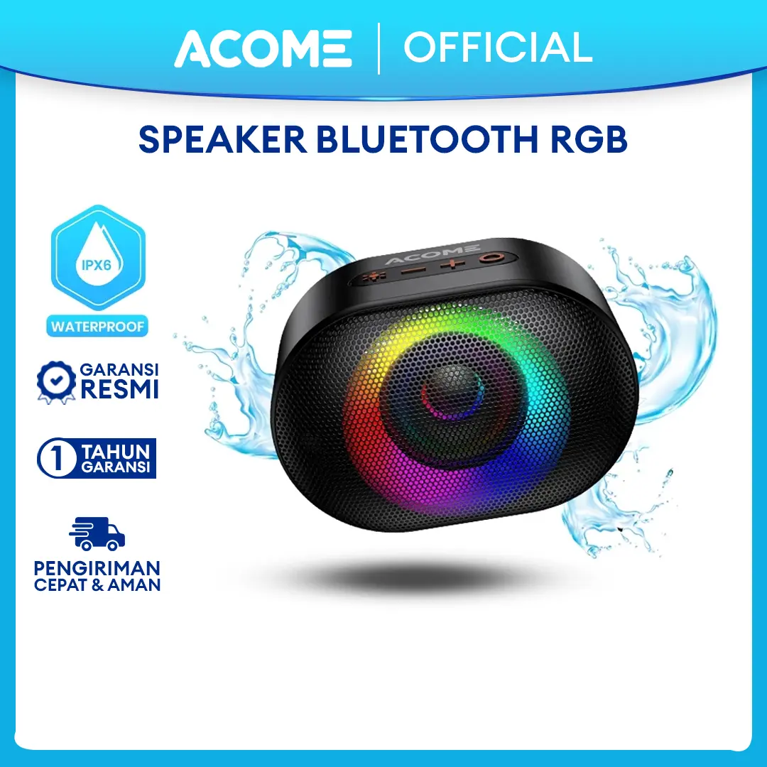 【BISA COD】ACOME Speaker Bluetooth 5.0 10W IPX6 Waterproof RGB Light Rhyme Rave Party Garansi Resmi 1 thn A10 Jam Telepon Speakers