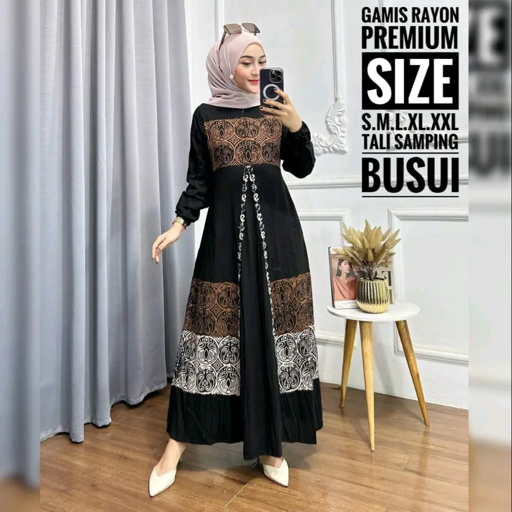 Gamis Rayon Premium Size M L XL XXL Tali Samping Busui Friendly Dress Batik Wanita Dewasa Muslim Kekinian Lengan Panjang Motif Terbaru