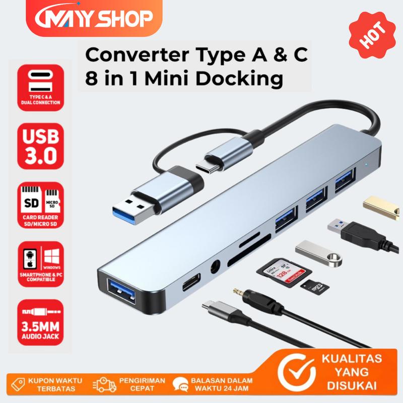 [RADY] MAYY 8IN1 Adapter Connector DS01 USB-C Type-c Kable Konekter Multifungsi SD Card TF Card Computer Laptop Phone Table 1
